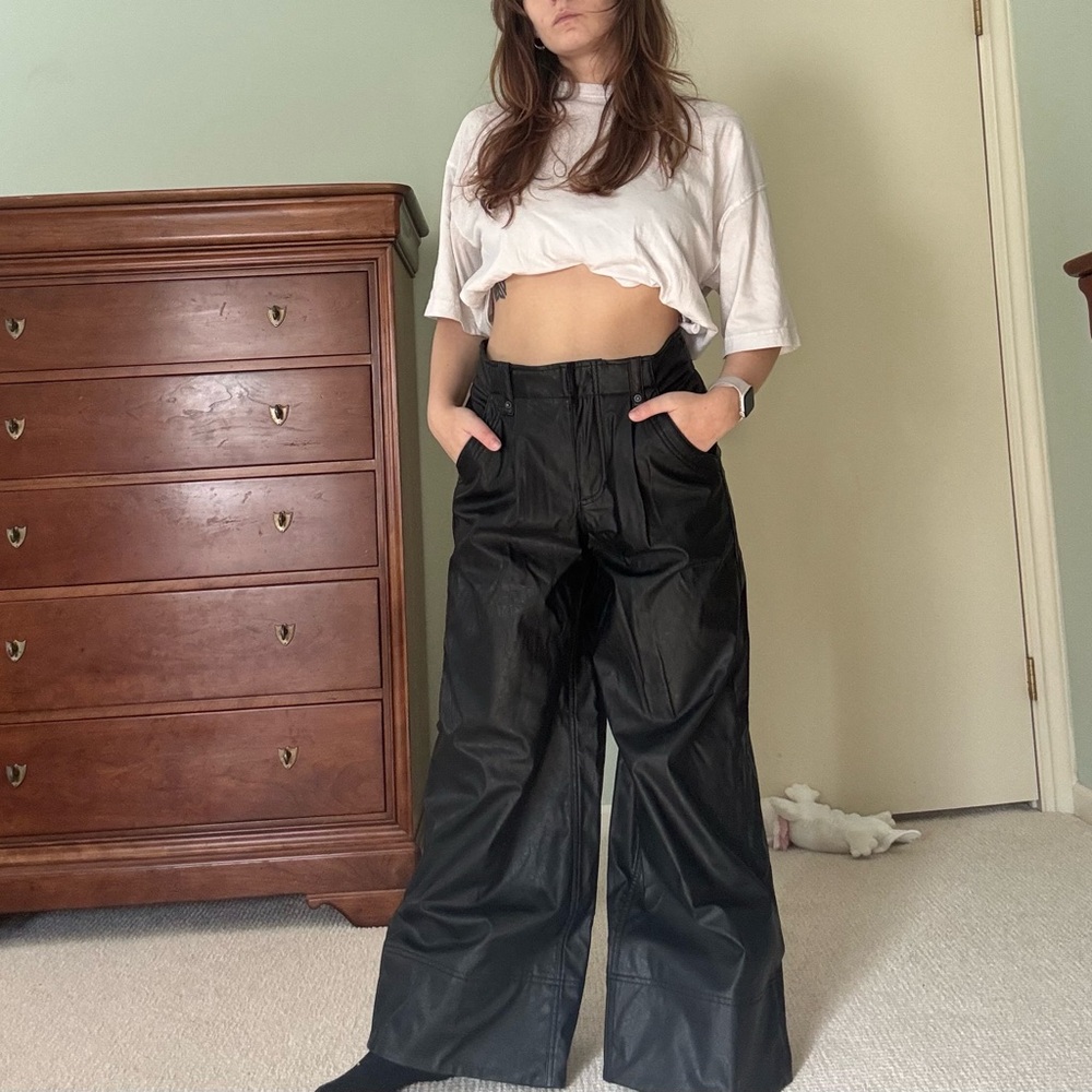 Free People Black Pleather Bootcut Flare Pants